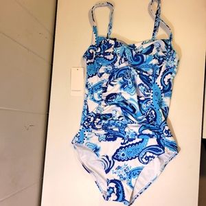 EKOUAER BLUE/WHITE ONE PIECE SWIMSUIT SIZE XS NWT